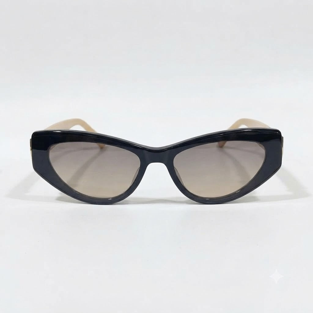 Chanel Women Angular Cat Eye Black & Beige Sunglasses