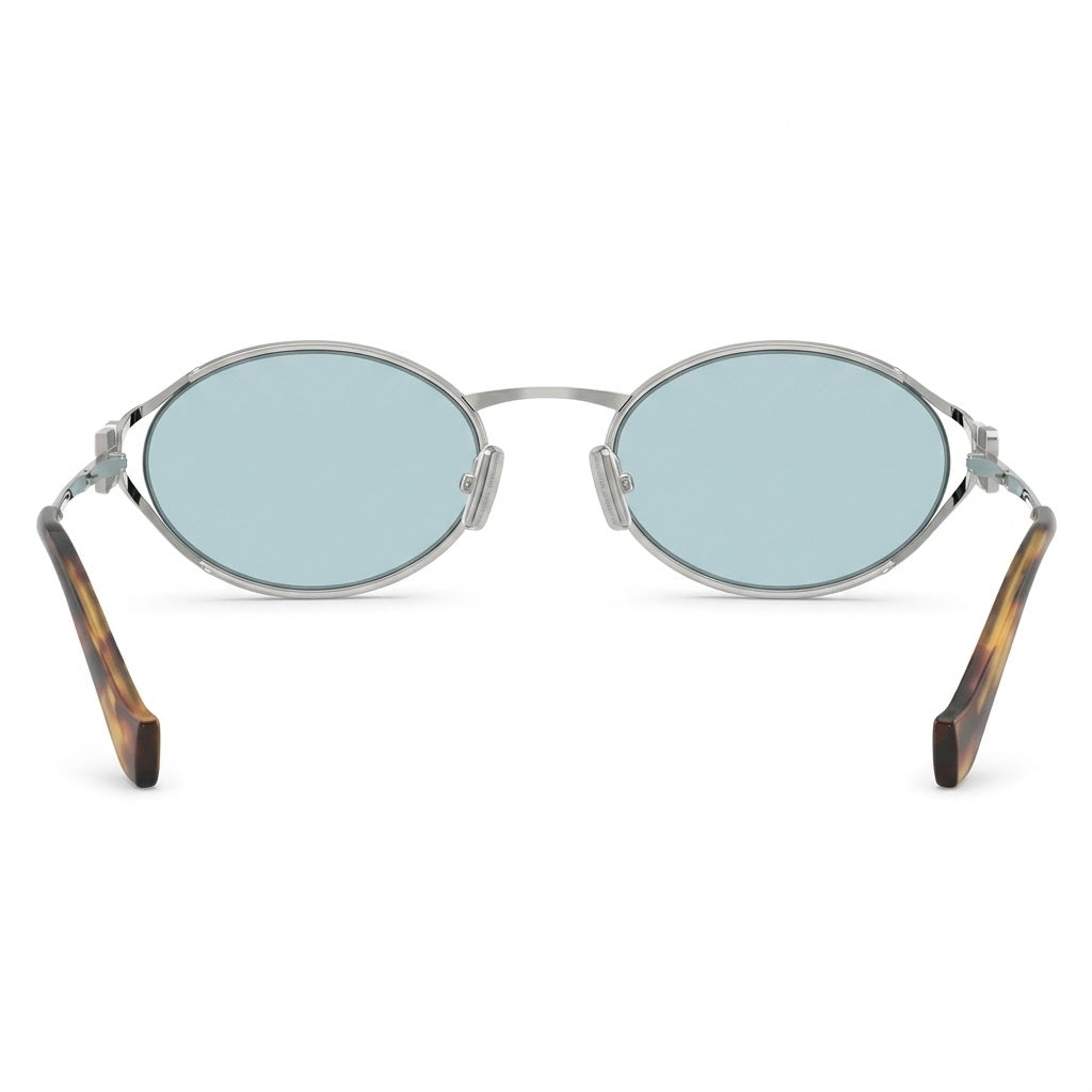Miu Miu Women Logo Silver Oval Light Blue Sunglasses