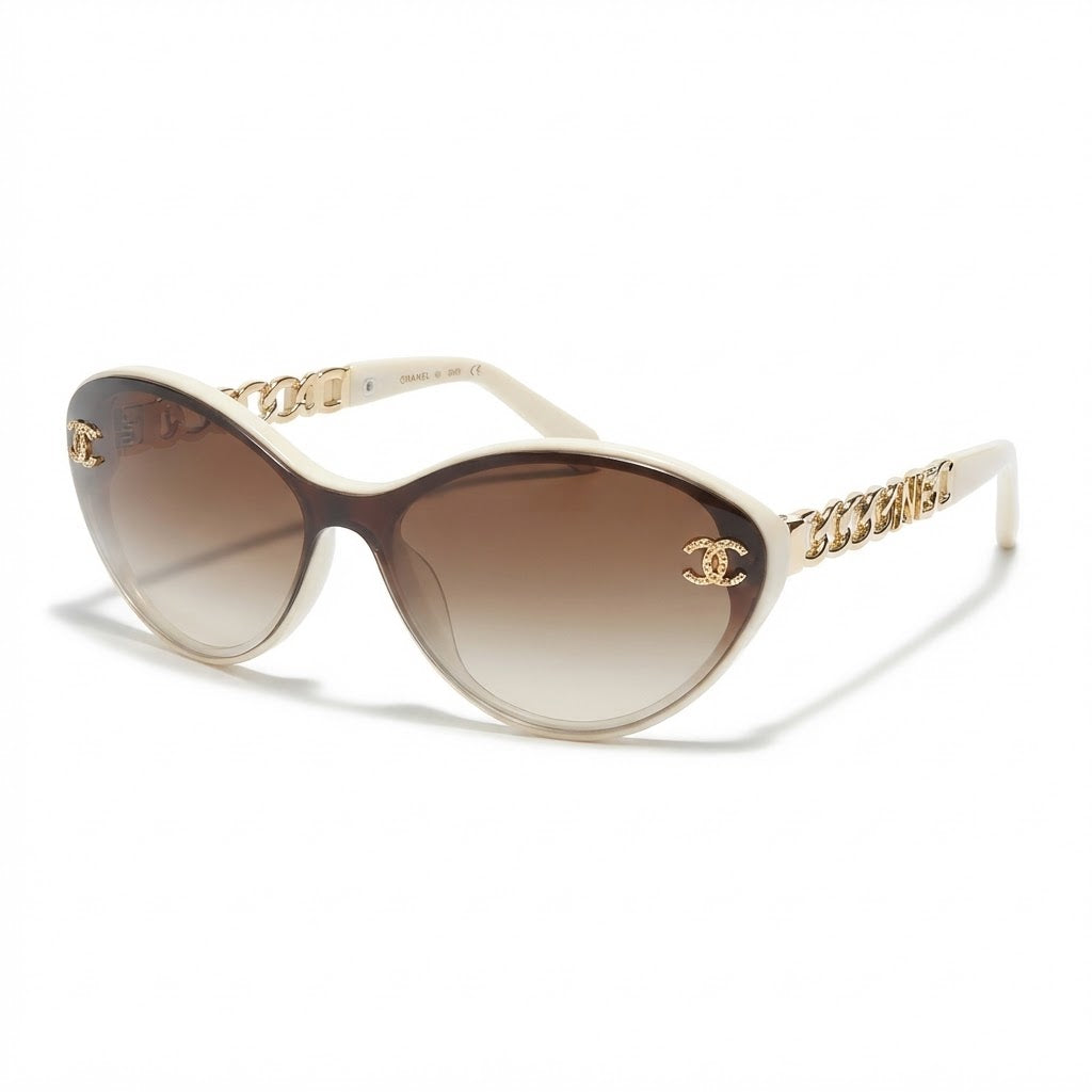Chanel Women Beige Gold Chain Sunglasses