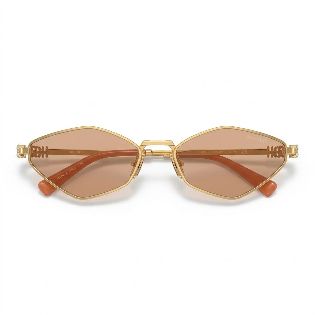 Miu Miu Women Geometric Pale Gold / Orange Mirror Sunglasses