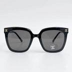Chanel Women Classic Square Acetate with Rhinestone CHANEL Logo Black Sunglasses