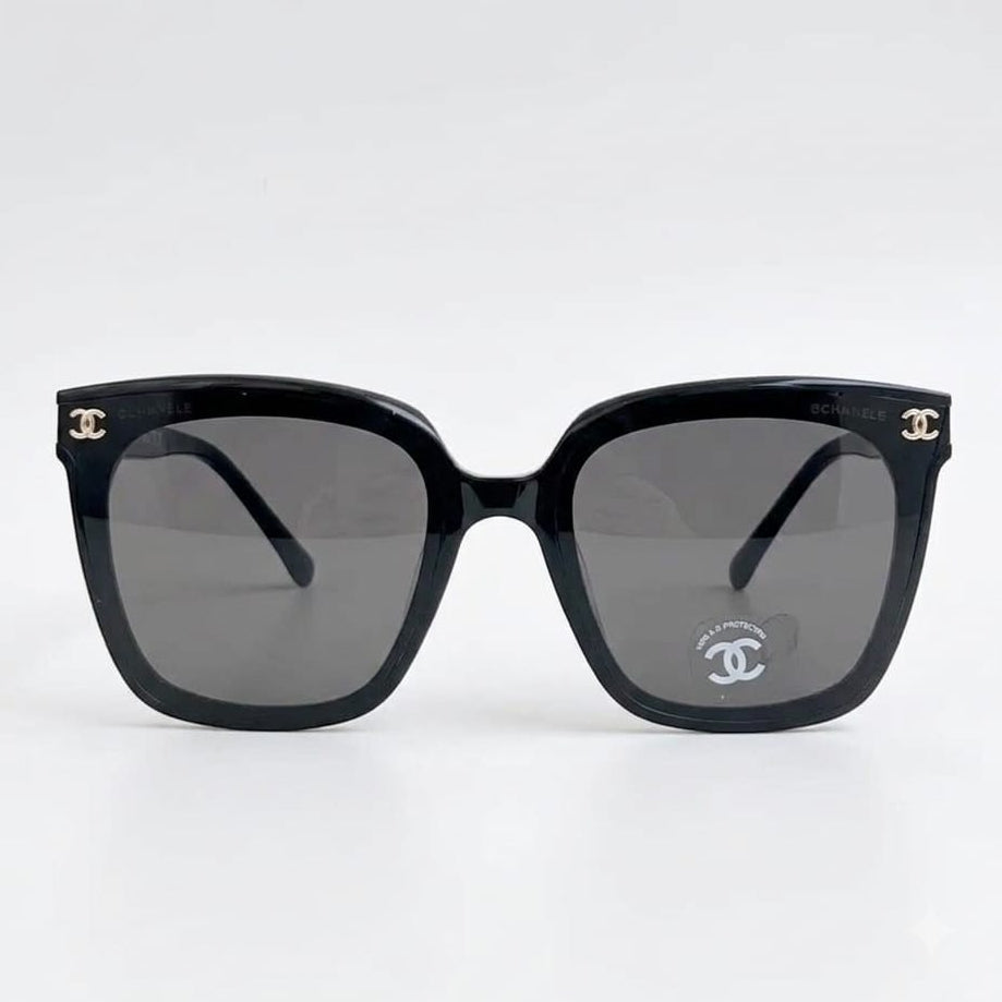 Chanel Women Classic Square Acetate with Rhinestone CHANEL Logo Black Sunglasses