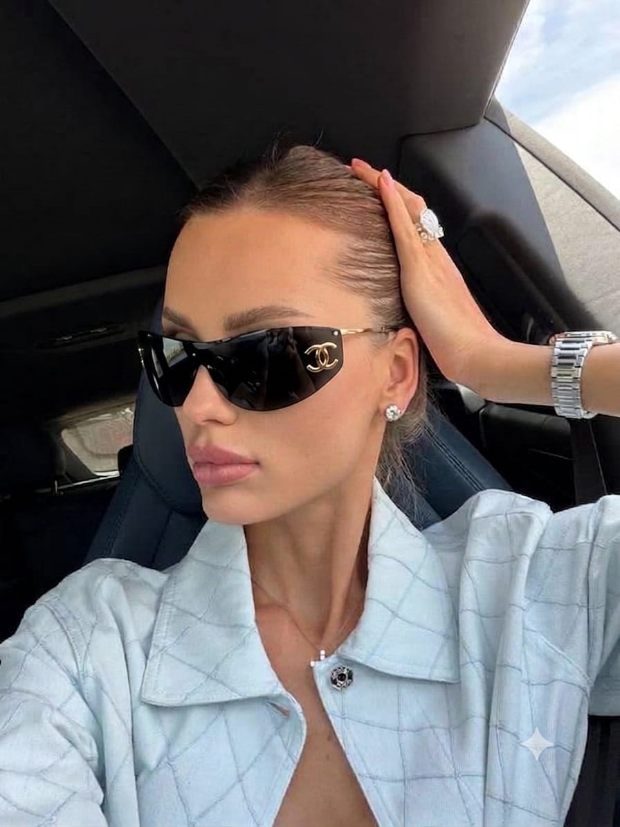 Chanel Women Shield Black Sunglasses