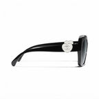 Chanel Women Square Silver Logo Black Sunglasses