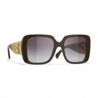 Chanel Women Square Brown & Gold Jewel Sunglasses