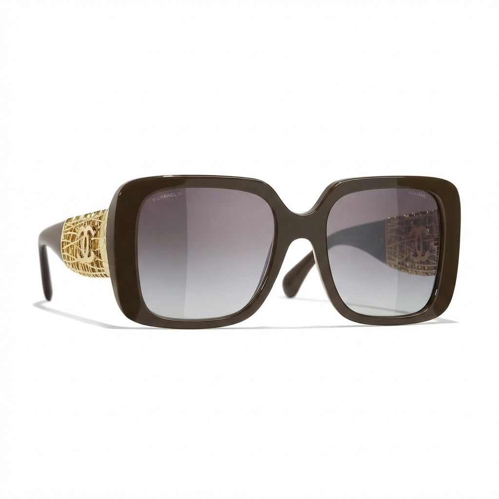 Chanel Women Square Brown & Gold Jewel Sunglasses