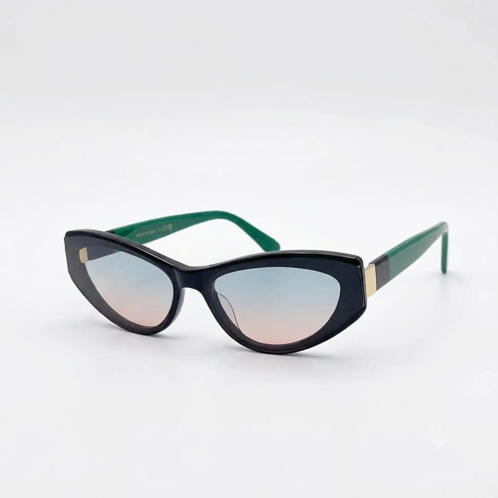 Chanel Women Angular Cat Eye Black & Green Sunglasses