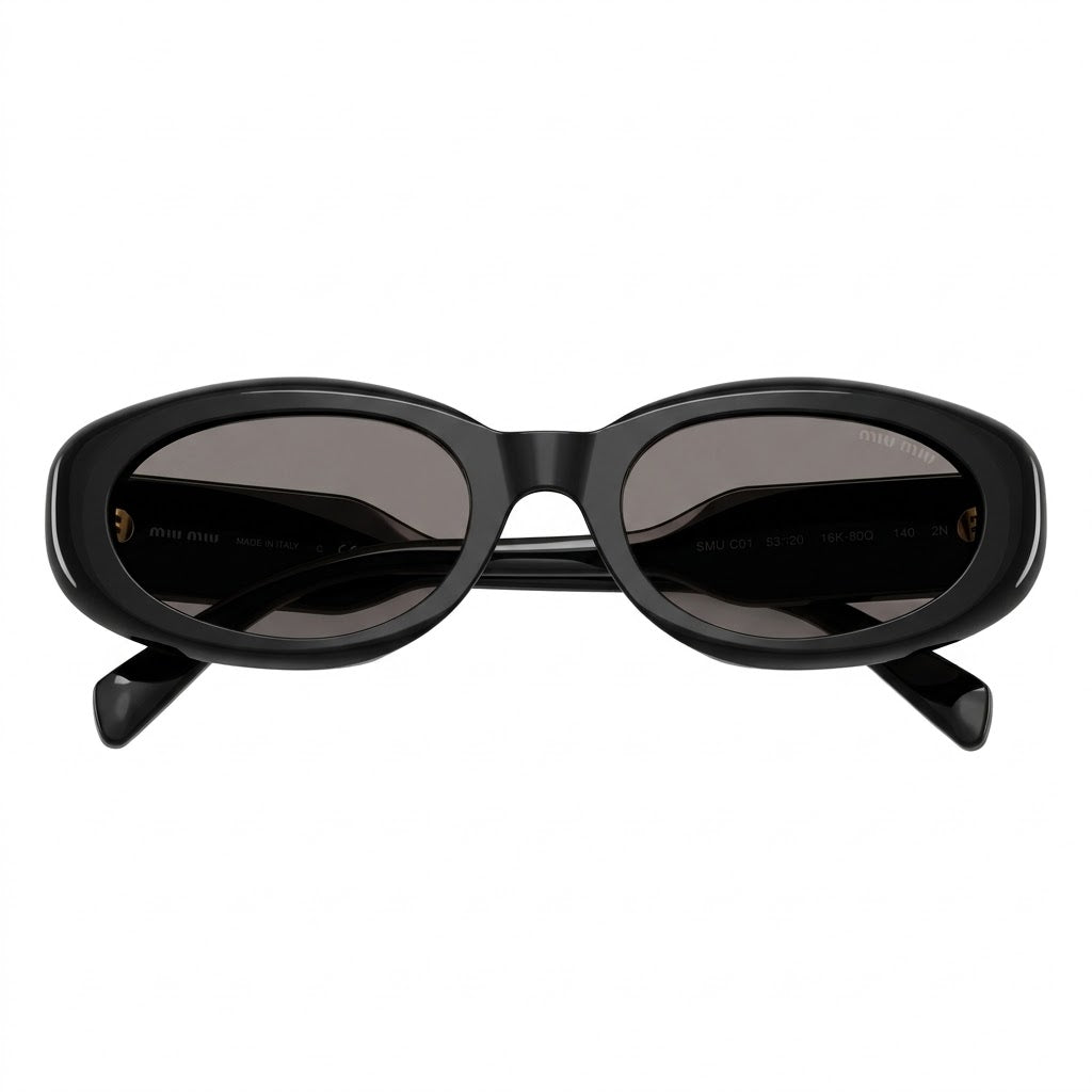 Miu Miu Women Oval Black / Dark Gray Sunglasses
