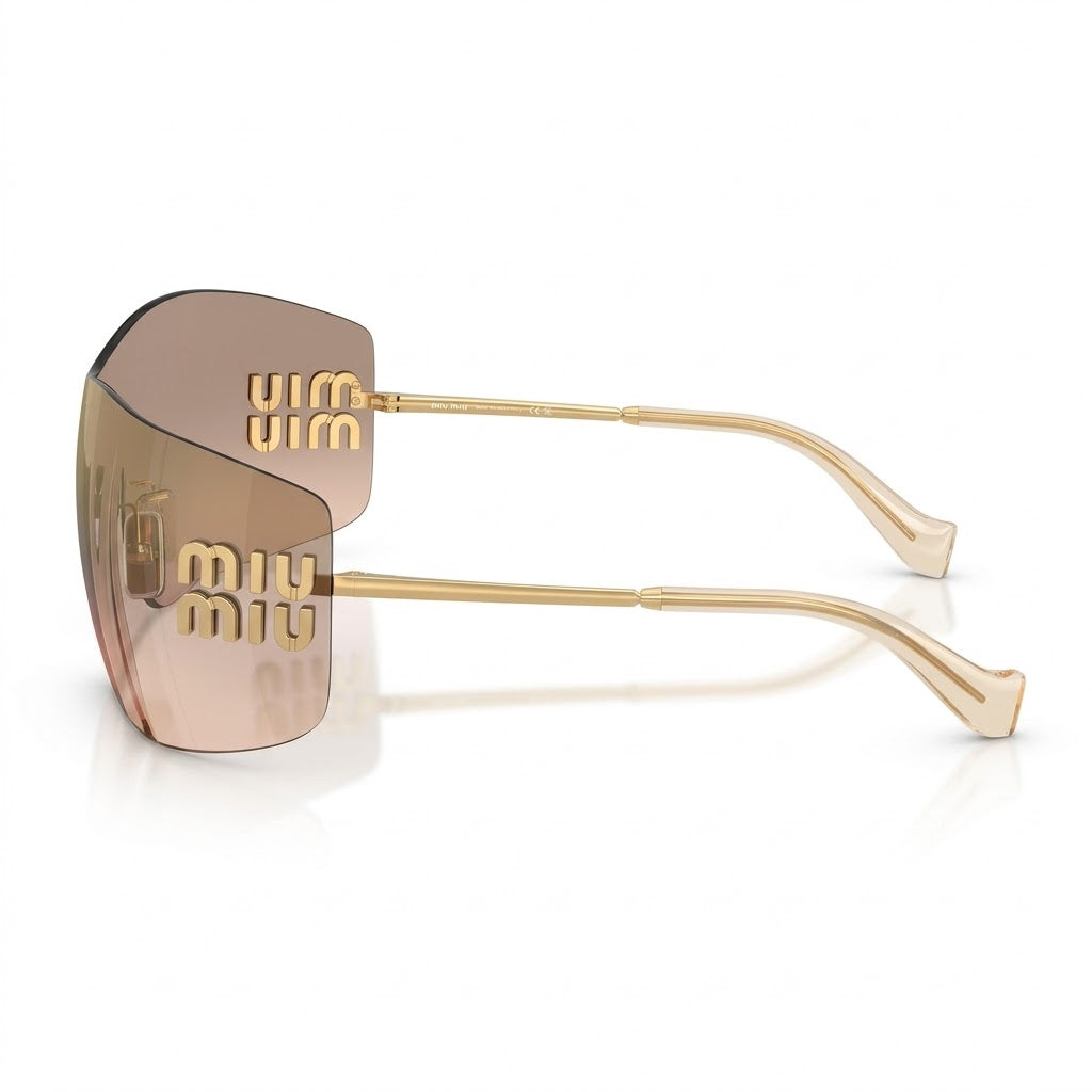 Miu Miu Aube Women Rimless Gold / Light Brown Mirrored Sunglasses