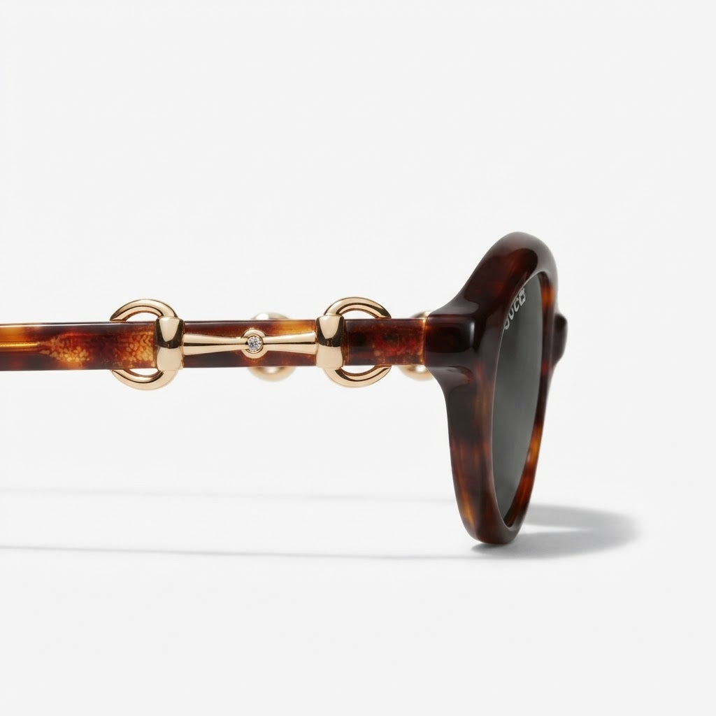 Gucci Women Oval Frame Brown Tortoiseshell Sunglasses