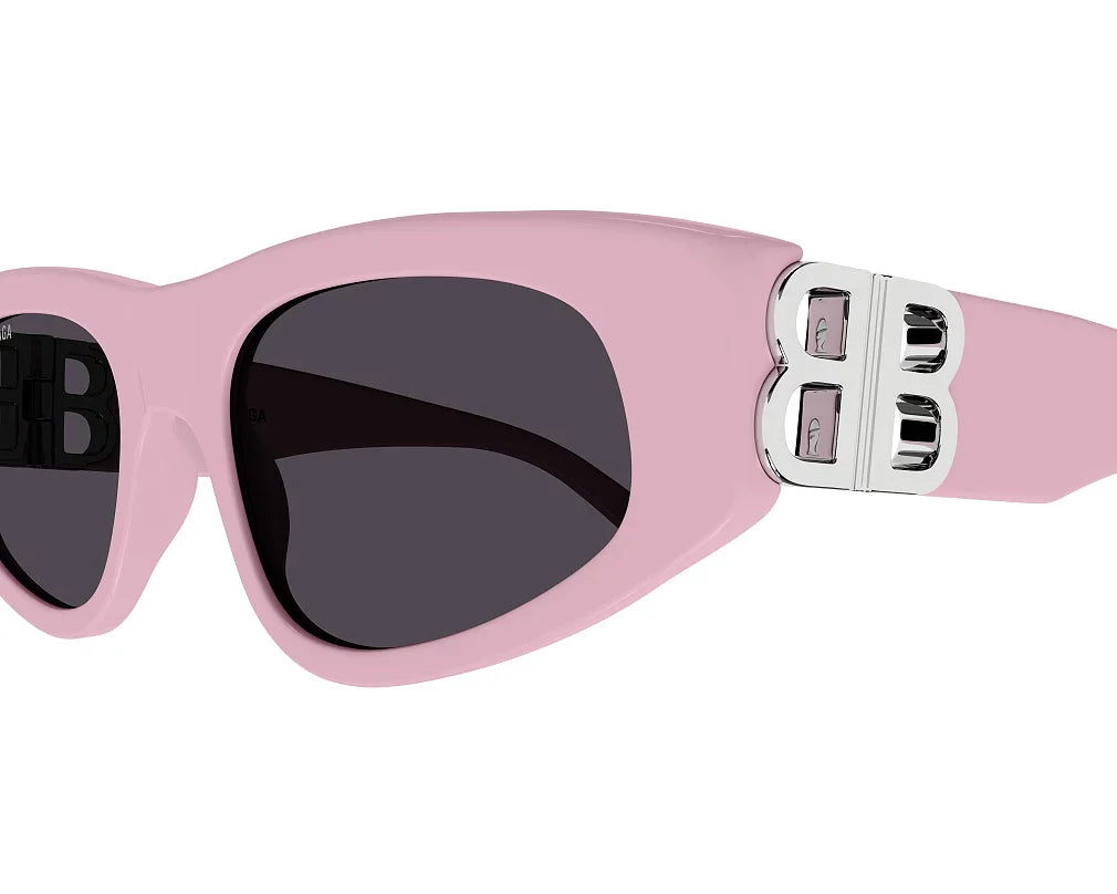 Balenciaga Women Dynasty Shiny Solid Pink / Silver D-Frame Sunglasses