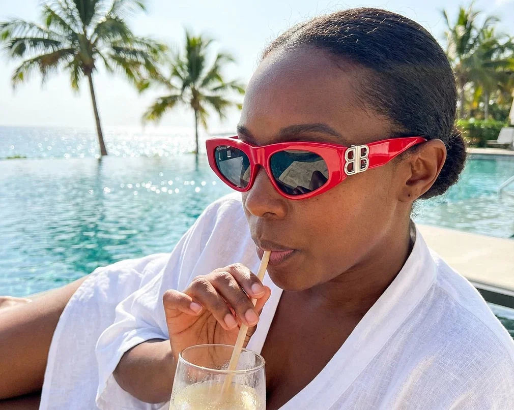Balenciaga Women Dynasty Shiny Solid Red / Grey D-Frame Sunglasses