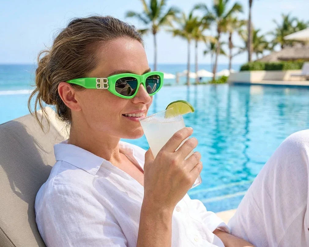 Balenciaga Women Dynasty D-Frame Green / Silver Sunglasses