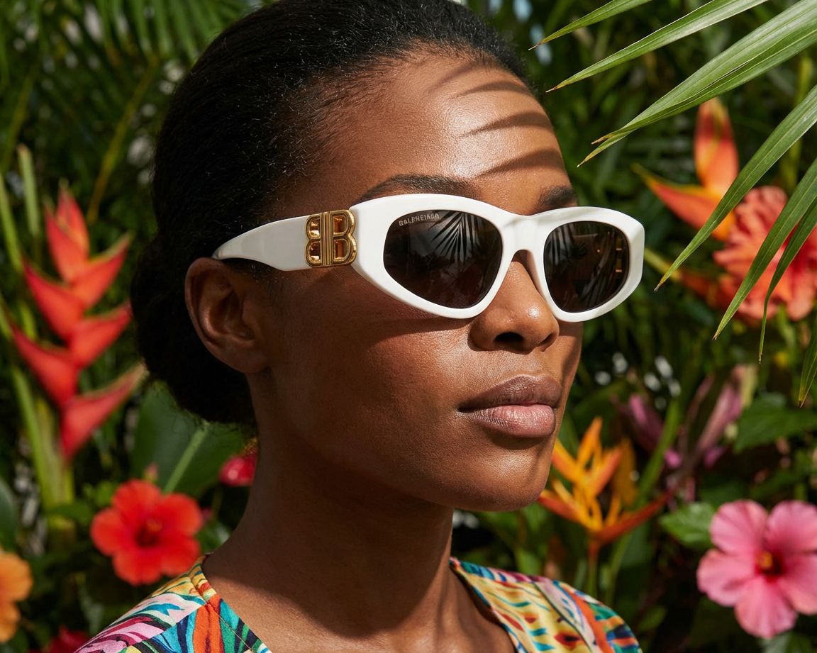 Balenciaga Women Dynasty Shiny White / Gold D-Frame Sunglasses