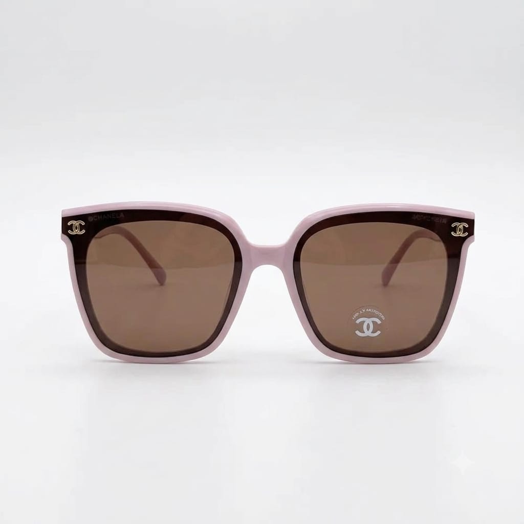 Chanel Women's Classic Square Acetate Polarized Rhinestone Chanel Logo Pink Sunglasses