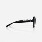 Chanel Women Acetate Strass Polarized Square Blue Stone Logo Sunglasses