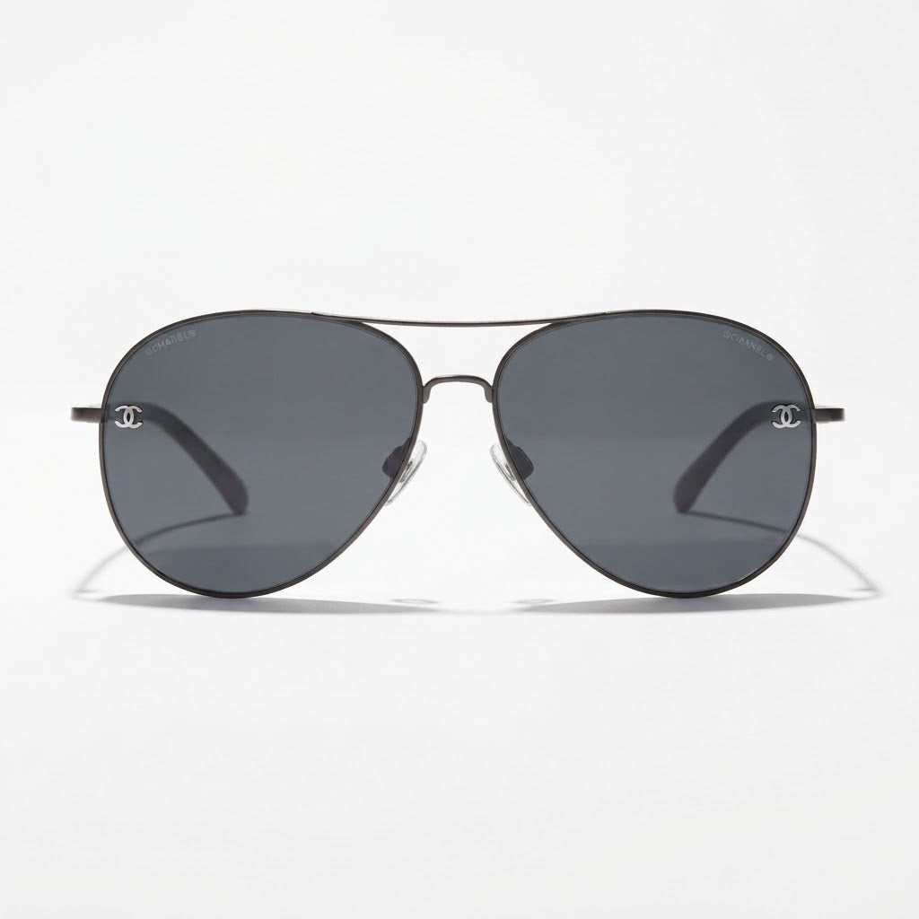 Chanel Women Pilot Titanium & Calfskin Brown Sunglasses