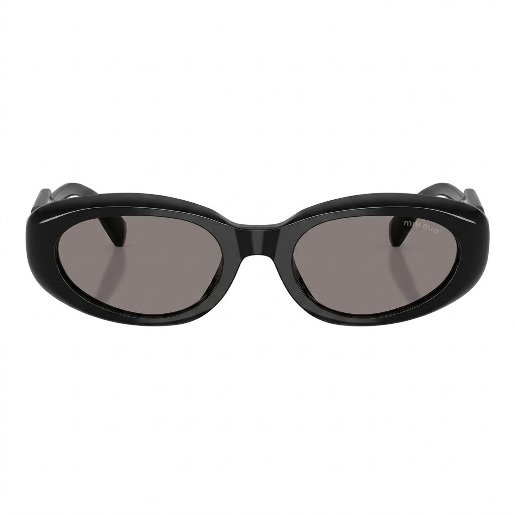 Miu Miu Women Oval Black / Dark Gray Sunglasses