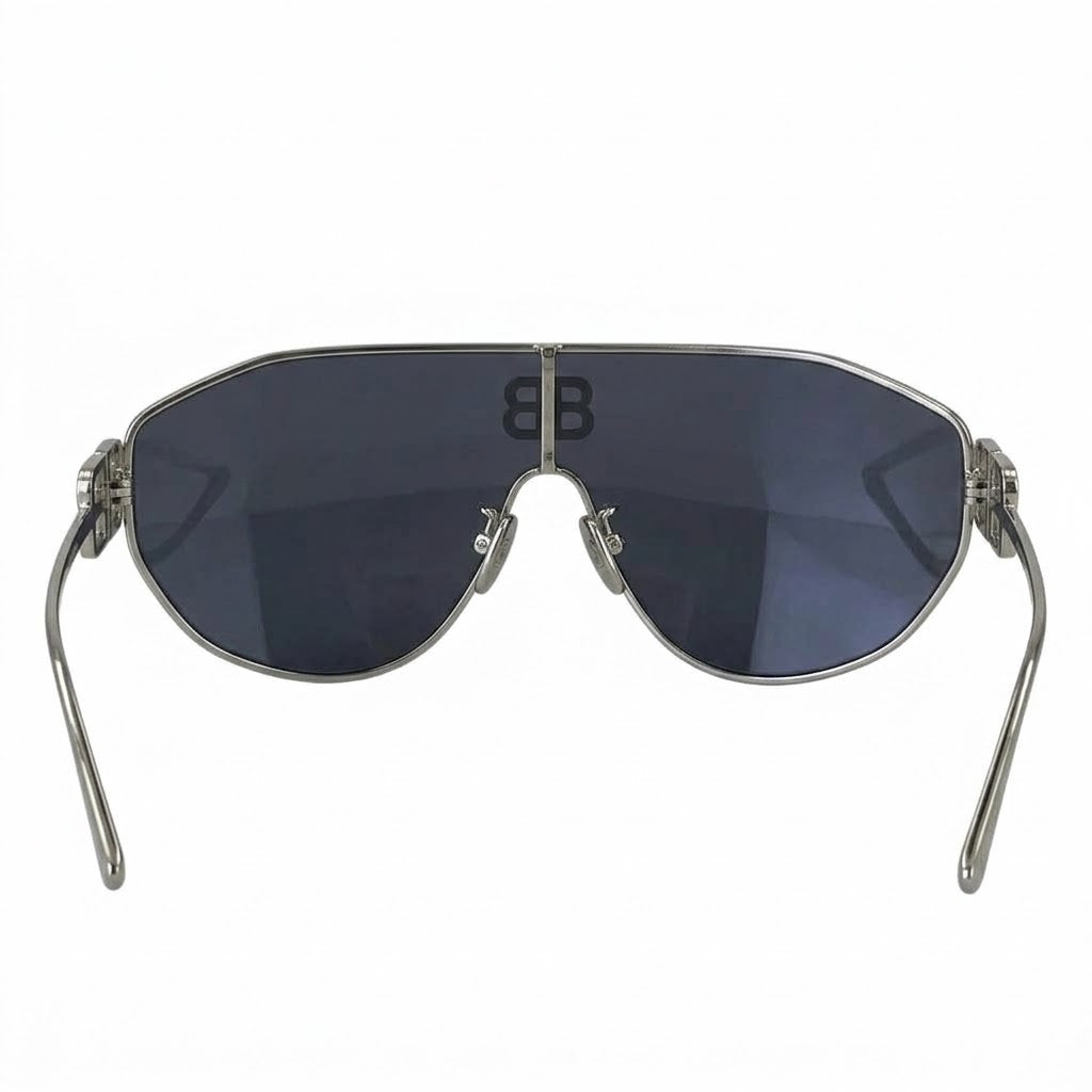 Balenciaga BB2271 Unisex Shield Silver/ Grey-Blue Mirror Sunglasses