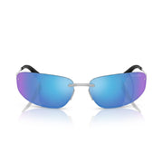 Miu Miu Women MU A50S Rimless  Silver / Mirror Cyan Blue Sunglasses