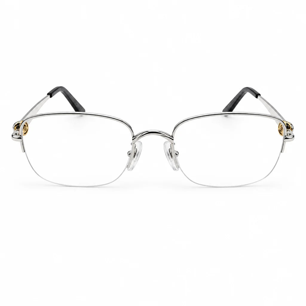 Cartier Rimless Unisex Rectangular Optical Glasses Silver Finish Temple