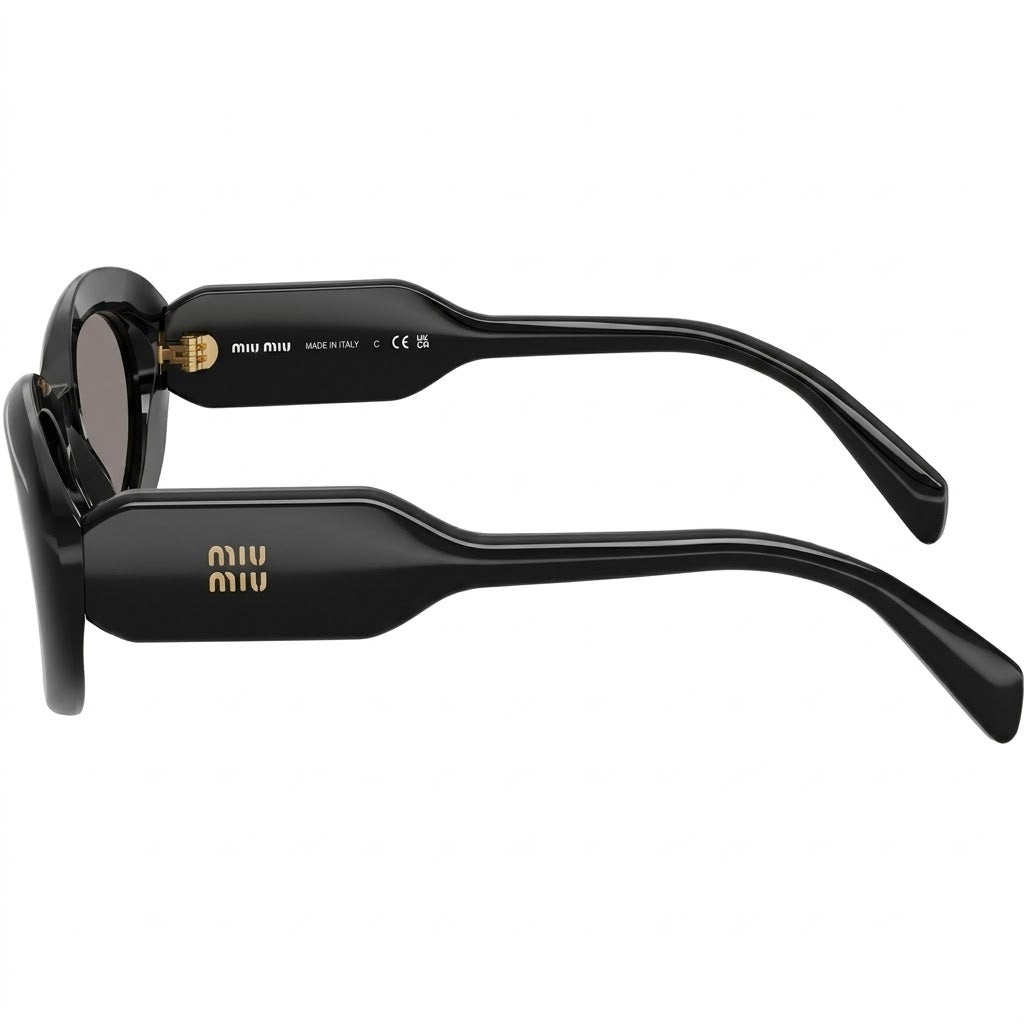 Miu Miu Women Oval Black / Dark Gray Sunglasses