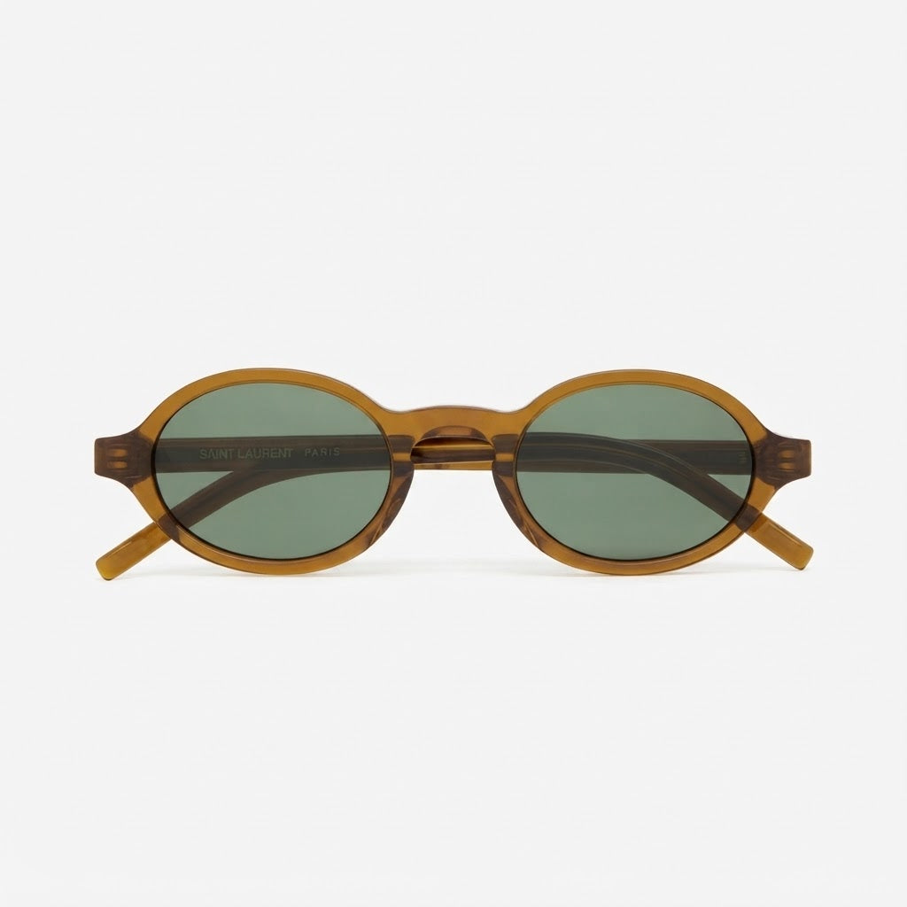 Saint Laurent SL M161 Unisex Transparent Cognac Brown & Green Oval Sunglasses