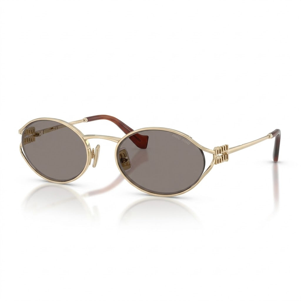 Miu Miu Women Logo Oval Pale Gold Dark Grey Sunglasses