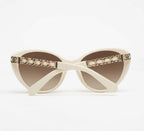 Chanel Women Beige Gold Chain Sunglasses