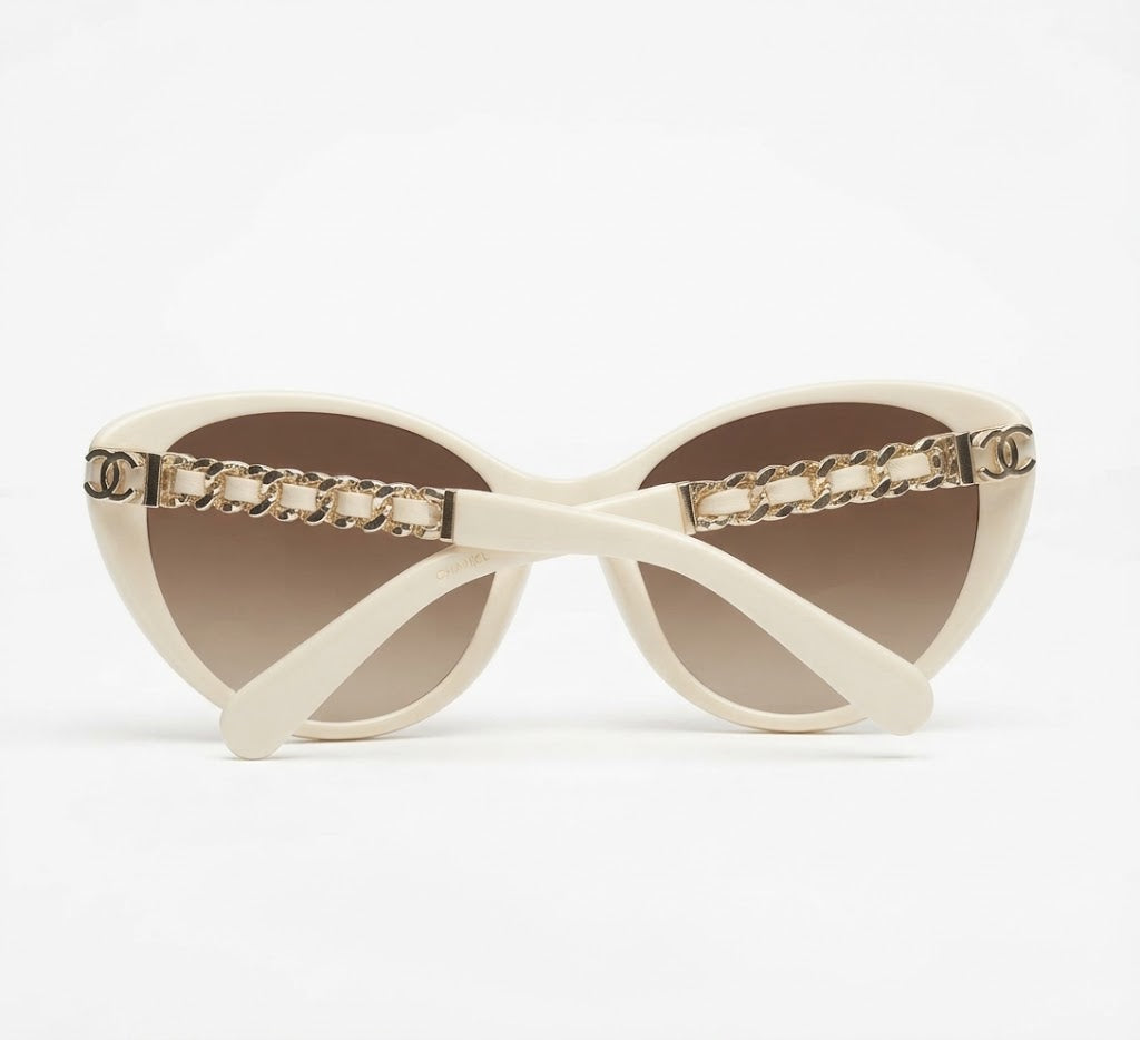 Chanel Women Beige Gold Chain Sunglasses
