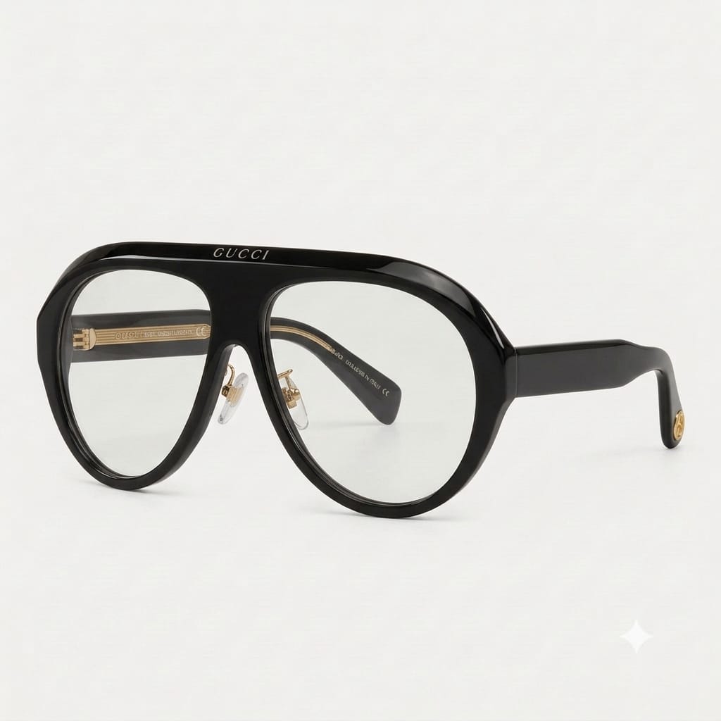 Gucci Unisex Aviator Acetate Black White Sunglasses
