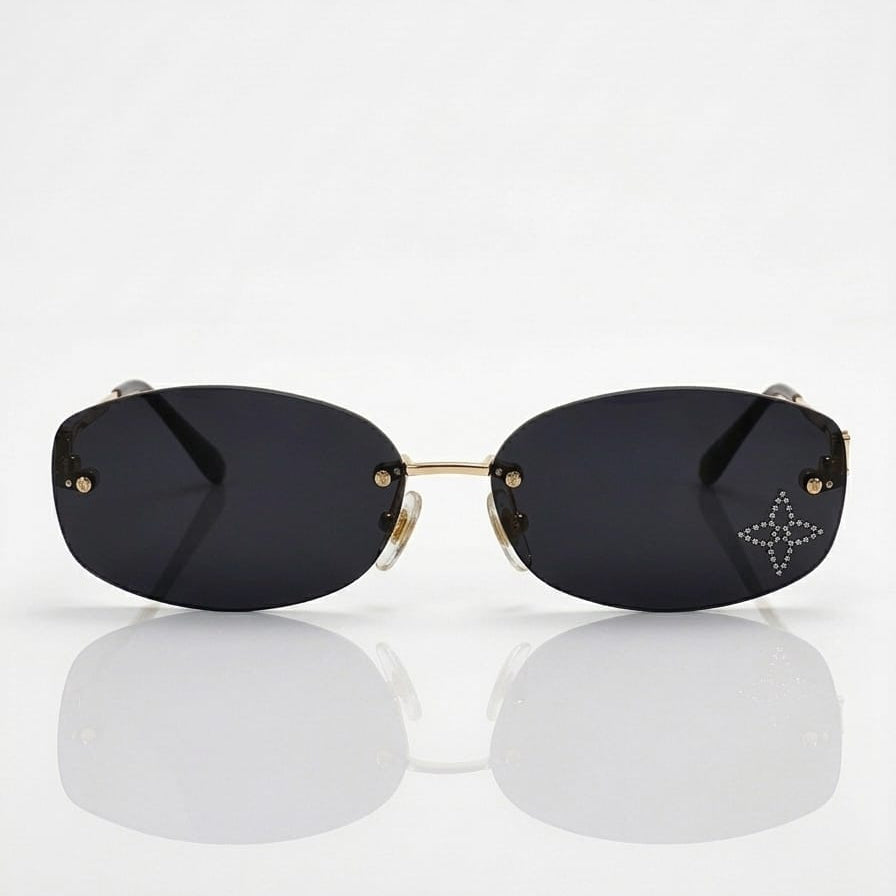 Louis Vuitton Women Crystal Oval Black Sunglasses