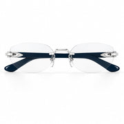 Cartier Women Rimless Cat-Eye Shiny Silver & Blue Temple Transparent Eyeglasses