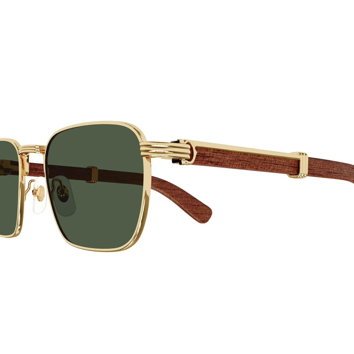 Cartier Première De Cartier Men Square Wood Temples Olive Green Sunglasses