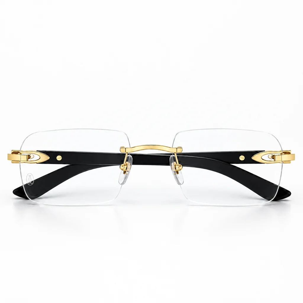 Cartier Signature C de Men Rimless Rectangular Black Gold Temple Transparent Eyeglasses