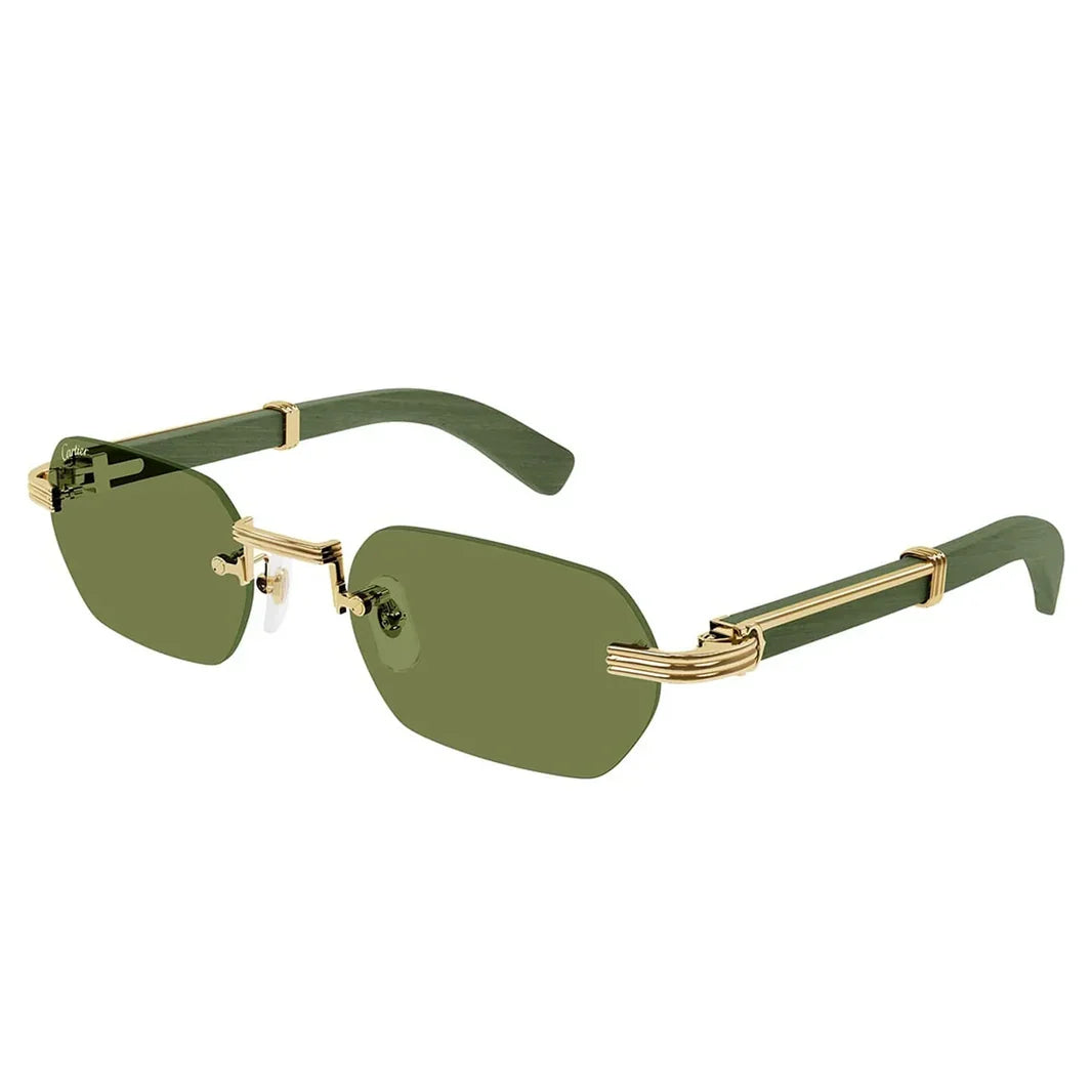 Cartier Première de Men Rimless Rectangular Gold Green Wood Sunglasses