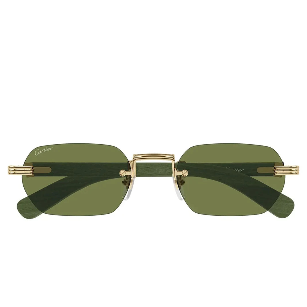 Cartier Première de Men Rimless Rectangular Gold Green Wood Sunglasses