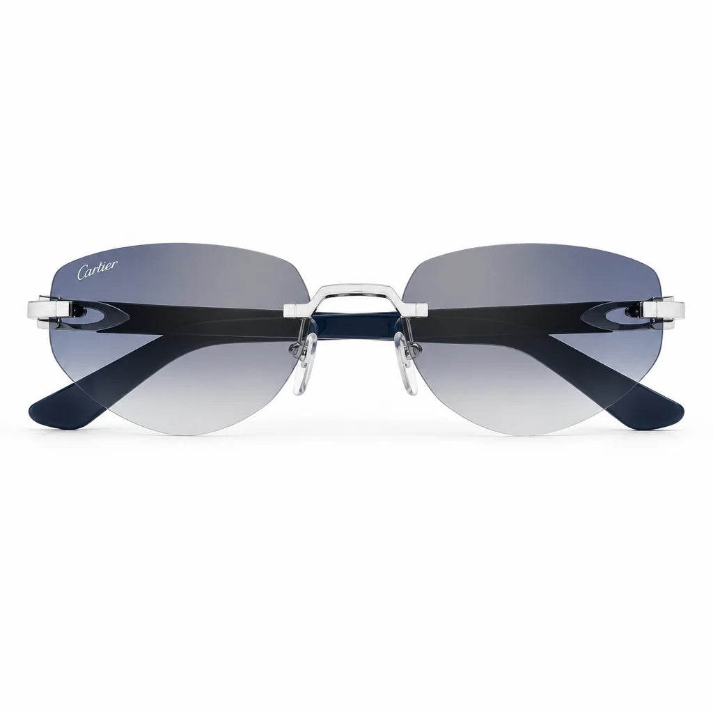  Cartier C Décor Geometric Frame Blue Sunglasses 