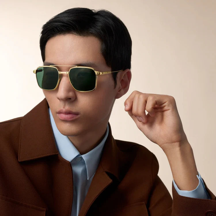 Cartier Santos de Cartier Men Navigator Gold-Green Sunglasses