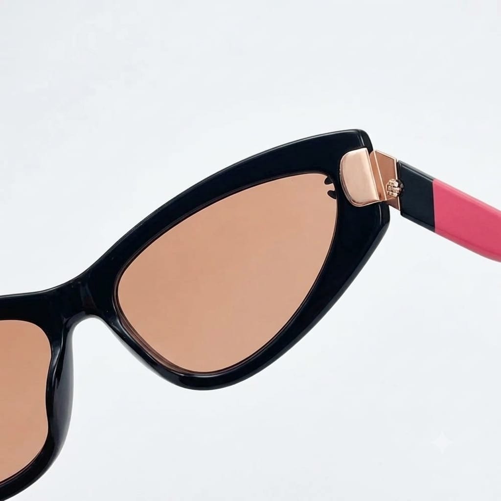 Chanel Women Angular Cat Eye Black & Pink Sunglasses