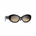 Chanel Women Oval Black Sunglasses