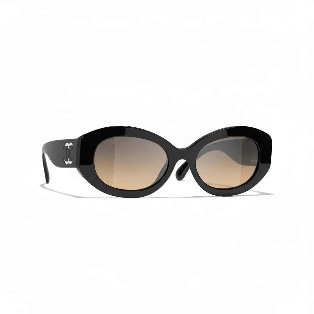Chanel Women Oval Black Sunglasses