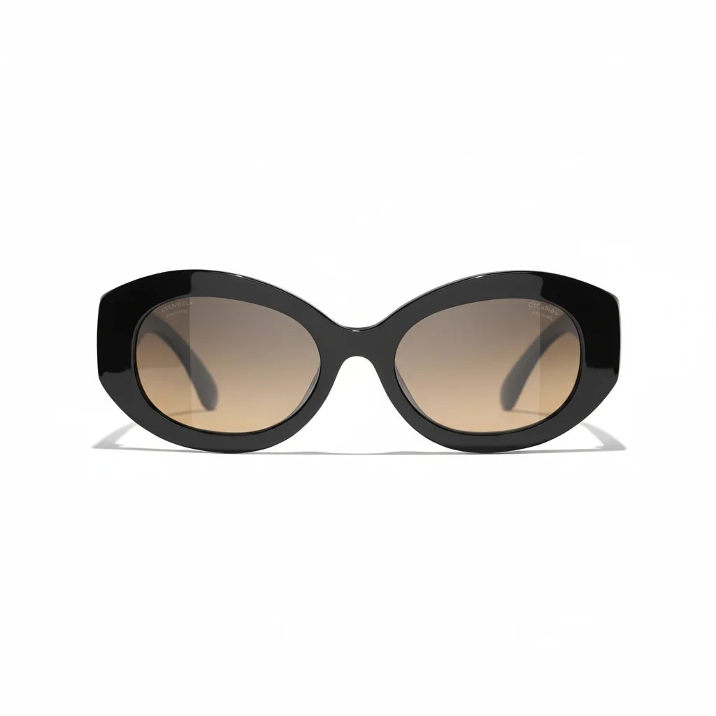 Chanel Women Oval Black Sunglasses