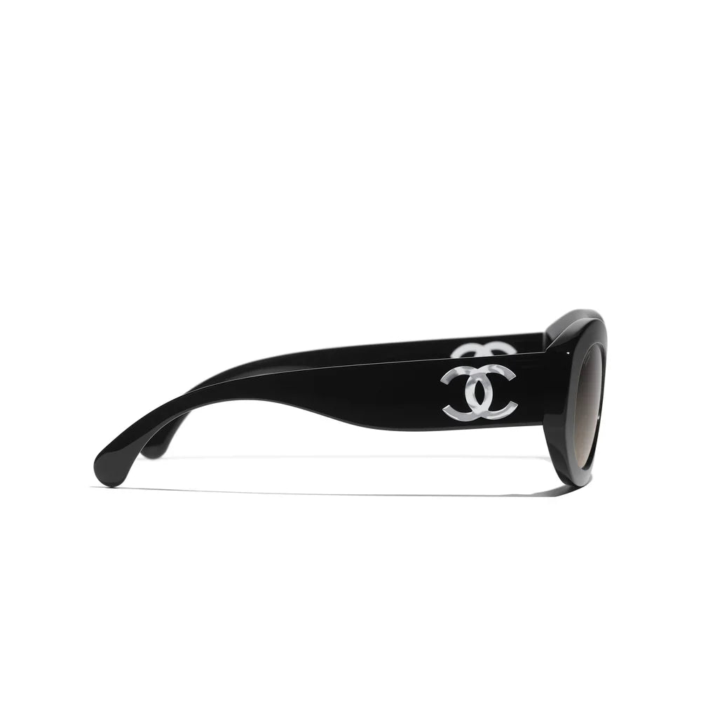 Chanel Women Oval Black Sunglasses