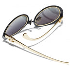 Chanel Women Oval Black Gold Gray Sunglasses