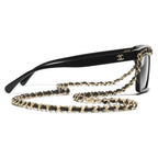 Chanel Women Rectangle Calfskin Chain Black White Eyeglasses