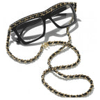 Chanel Women Rectangle Calfskin Chain Black White Eyeglasses