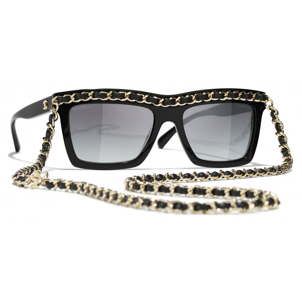 Chanel Women Rectangular Black Sunglasses
