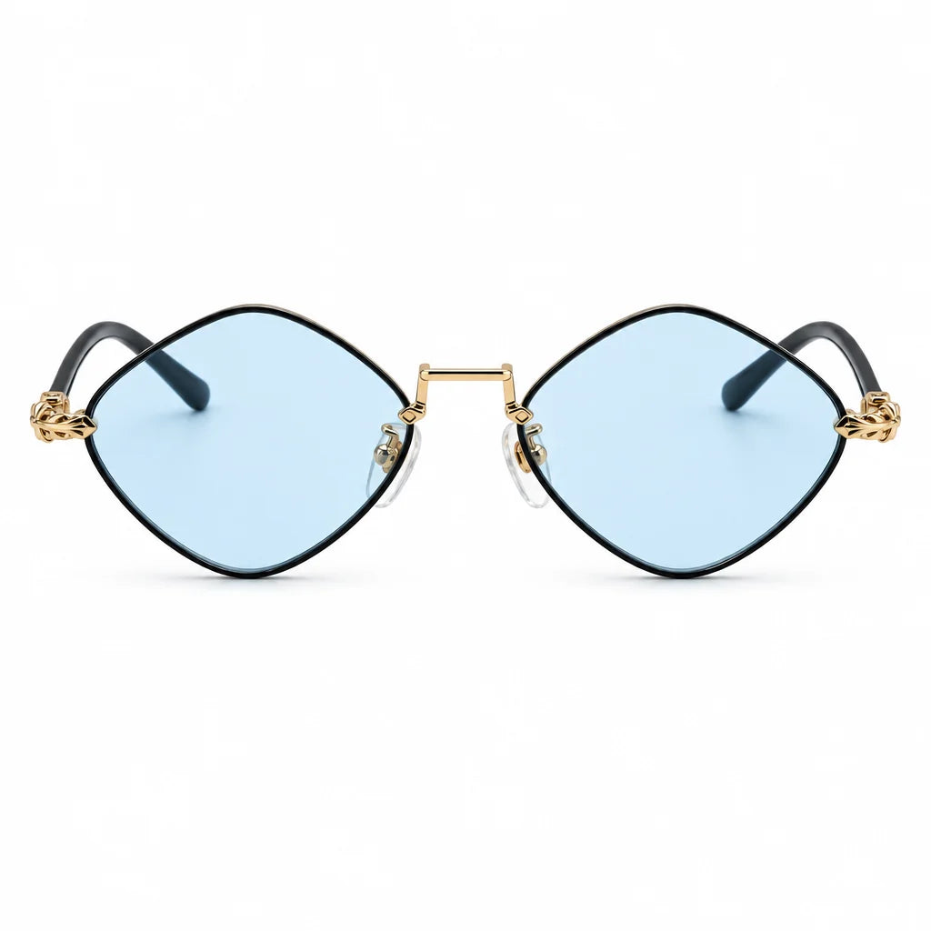 Chrome Hearts Diamond Dog 1410 Unisex Gold Light Blue Diamond Sunglasses