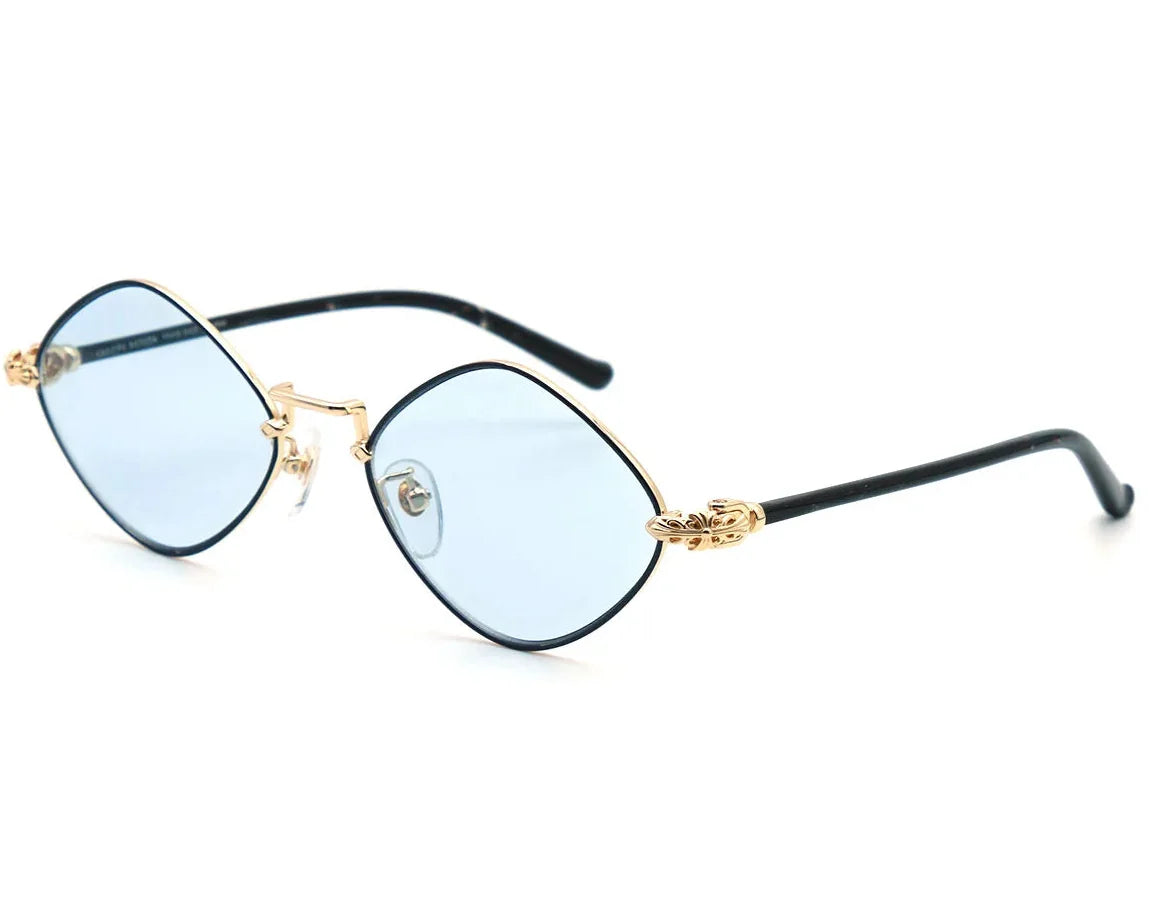Chrome Hearts Diamond Dog 1410 Unisex Gold Light Blue Diamond Sunglasses